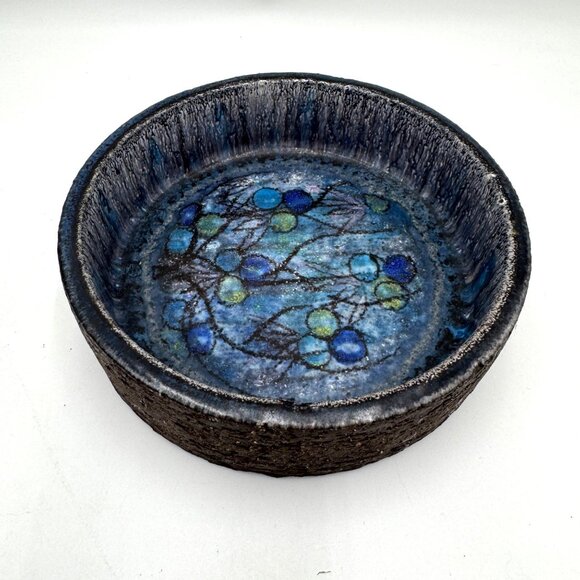 Vintage Bangholm Keramik Bowl Made in Denmark Studio  brown blue abstract design - Picture 1 of 11